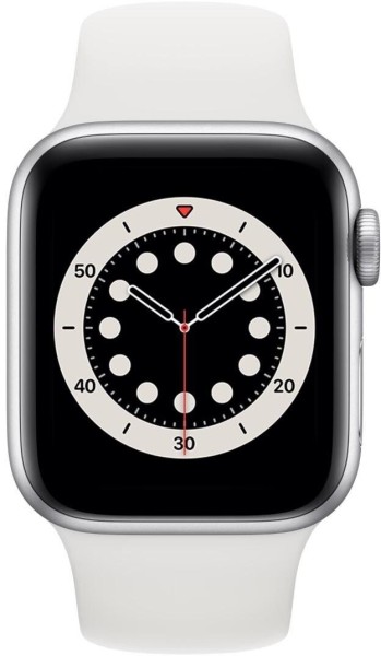 Apple Watch Series 6 (GPS + Cellular) 40mm Aluminiumgehäuse Silber, mit Sportarmband, weiß