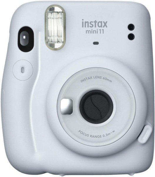 FUJIFILM instax mini 11 Sofortbildkamera, Ice-White inkl. Batterien + Trageschlaufe + 2 Shutter Button