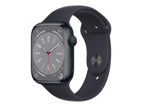 Apple Watch Series 8 GPS 45mm Aluminiumgehäuse Mitternacht, (Sportarmband)