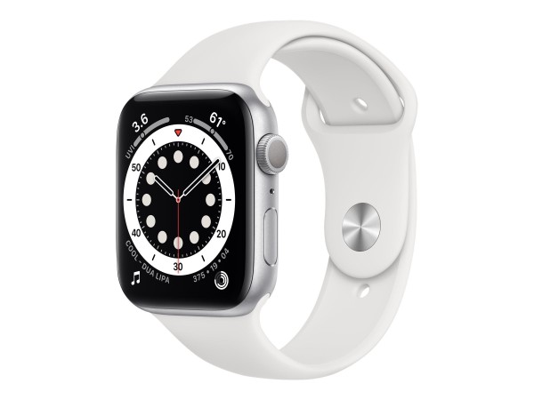 Apple Watch Series 6 Alu 44mm Silber (Weißes Armband) iOS, OLED Display