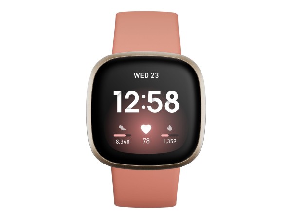 Fitbit Versa 3 Pink Clay Smartwatch (GPS, Herzfrequenzmessung, bis zu 6 Tage Akkulaufzeit)