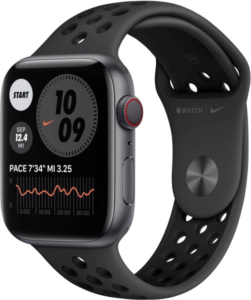 Apple Watch Nike Series 6 (GPS + Cellular), 44mm Aluminiumgehäuse Space Grau, mit Sportarmband, anthrazit